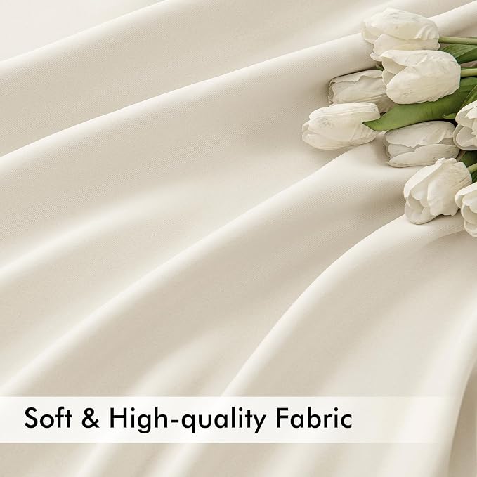 MIULEE Beige White Back Tab Blackout Curtains 52x96 Inch Long 2 Panels Set | - Image 6