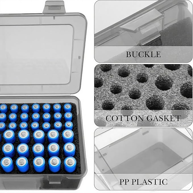 OEAYA Battery Organizer, Portable Battery Box with Buffer Sponge, Heavy-duty Plastic Storage Case for 54 Batteries AA AAA,(Batteries are Not Included) (Dark Gray)