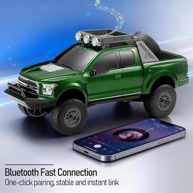 WS-589 Rugged Pickup Truck Bluetooth Replica Speaker – Portable Audio with TWS, LED Party Lights & HD Stereo | Unique Surprise Gift for Music & Truck Lovers (Green)