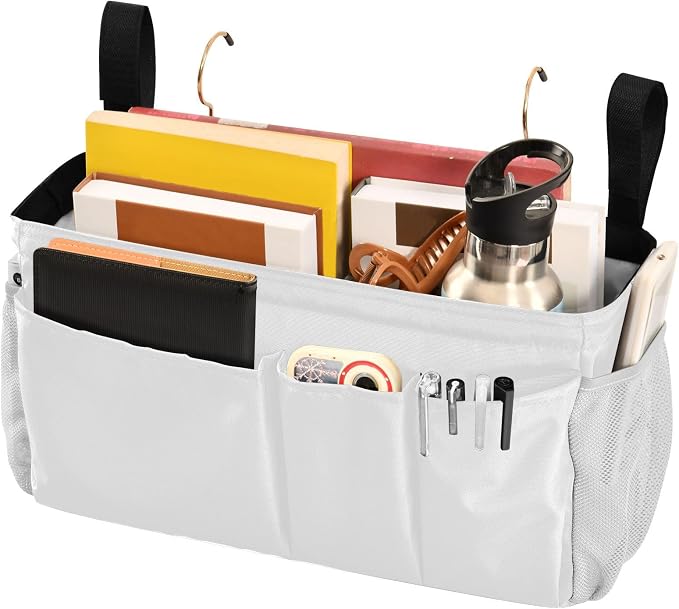 White Bedside Caddy Storage Bag Bedside Organizer - Image 3