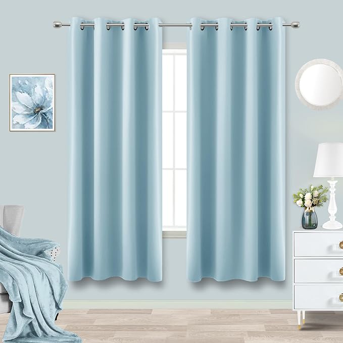 KOUFALL 52x63 Inch Length Light Blue Blackout Curtains by KOUFALL