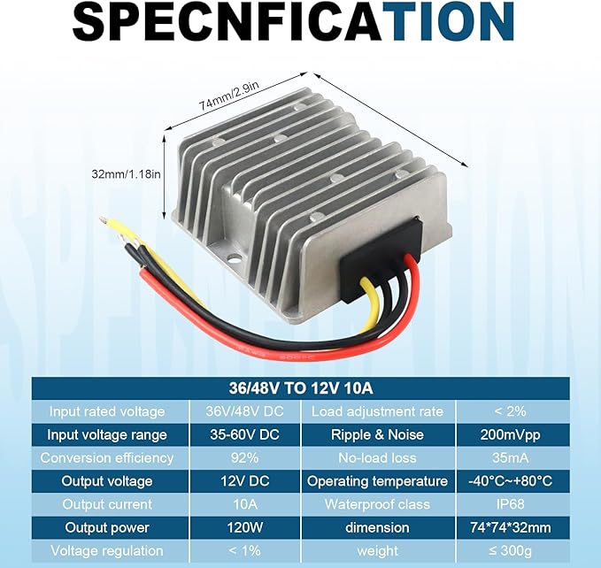 36V 48V to 12V Step Down Converter, 10A 120W Golf Cart, 36V 48V to 12V Buck Converter, DC DC Converter,Step Down Voltage Regulator Reducer
