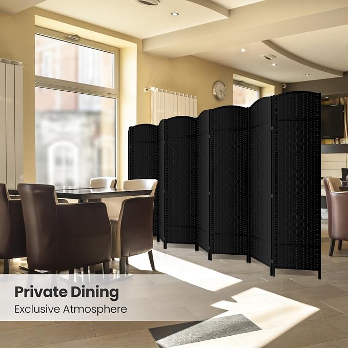 8 Panel Folding Room Divider, Woven Privacy Screen, handcrafted diamond pattern - Image 6