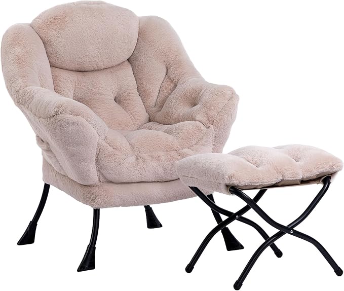 HollyHOME Lazy Chair with Foldable Ottoman, Accent Comfy Lounge Armchair and by HollyHOME