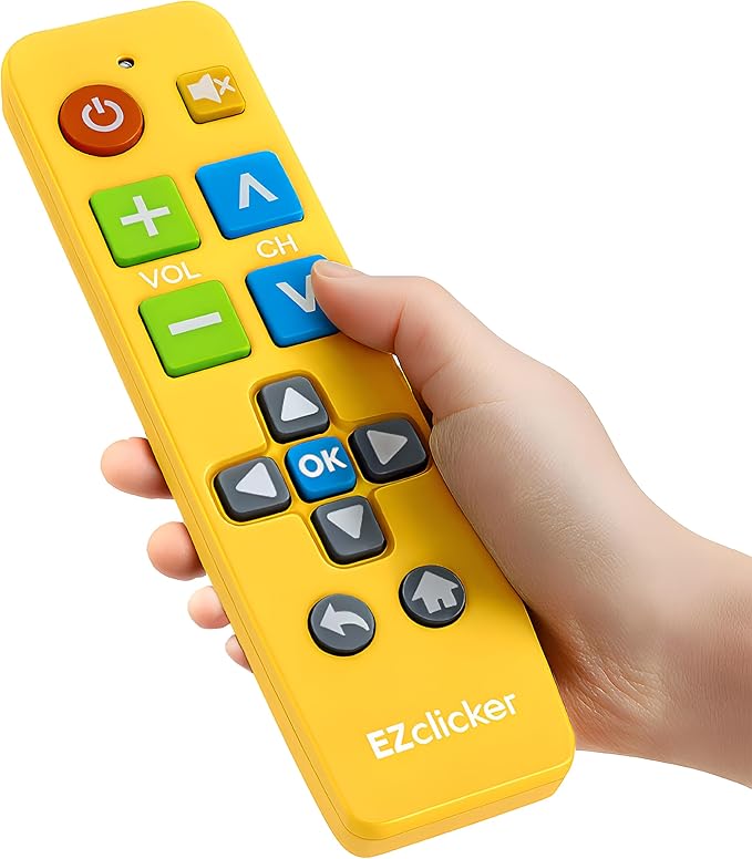 EZclicker Plus Big Button Universal TV Remote (Yellow) Simple Easy to Use, Works with Major TV Brands (2xAAA Batteries Not Included)