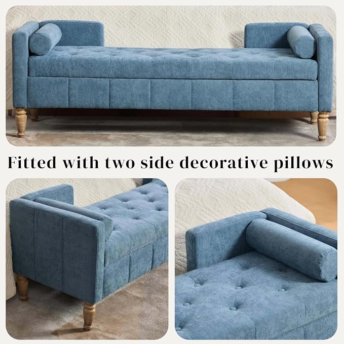 Aoiy & Wifon 64.57" W End of Bed Bench King Size, Upholstered Large Storage - Image 6