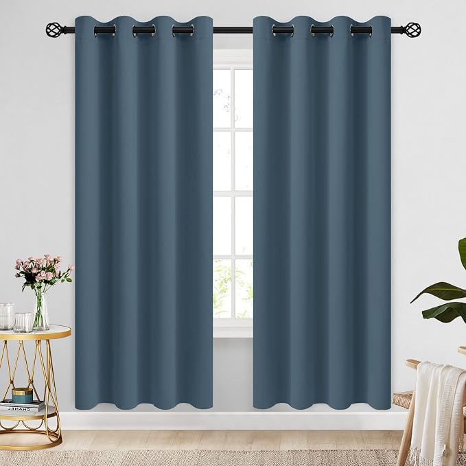 COSVIYA Grommet Blackout Room Darkening Stone Blue Curtains 72 inch Length | by COSVIYA