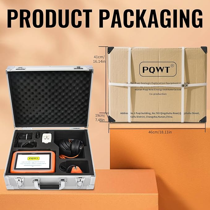PQWT L40 Underground Water Leak Detectors for Home Wall Water Pipe Detector Machine Vertical Sensor Acoustic Pipeline Leakage Detection Kit Noise Reduction Headphone Smart Touchscreen Carry Case
