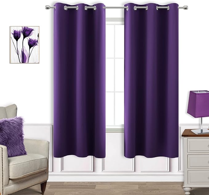 KOUFALL 63 Inch Length Curtains 2 Panels Set, Royal Dark Purple by KOUFALL