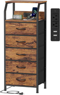 5 Drawers Dresser with Charging Station, Tall Nightstand, Fabric Chest of by Furnulem