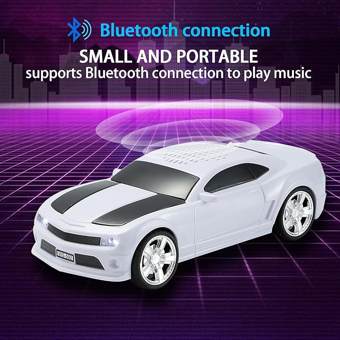 WSTER WS-592 Supercar Design Bluetooth Replica Speaker – Portable Car Model Wireless Speaker with TWS Stereo, FM Radio, LED Party Lights, USB/TF Playback, Hands-Free Calling, Microphone(White)