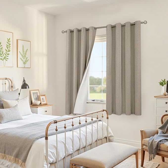 YoungsTex Taupe Linen Blackout Curtains 63 Inches Long, Tan Bedroom Drapes | - Image 3