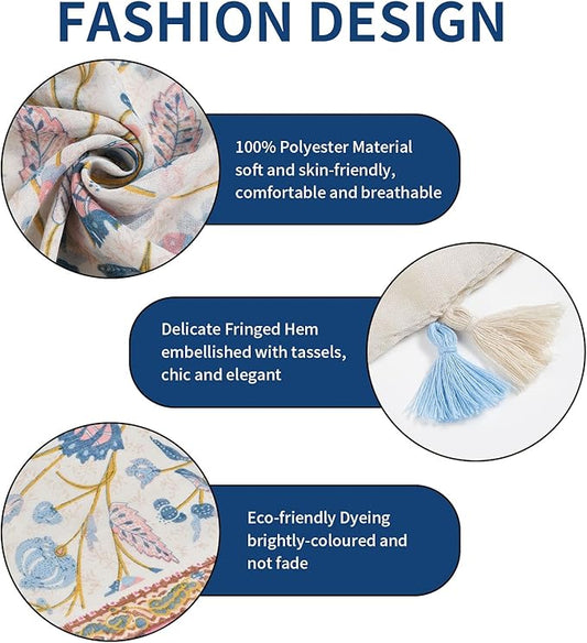 Scarf for Women Lightweight Soft Floral Leopard Printed Scarves Fall Winter Fashion Shawl Wrap with Fringe