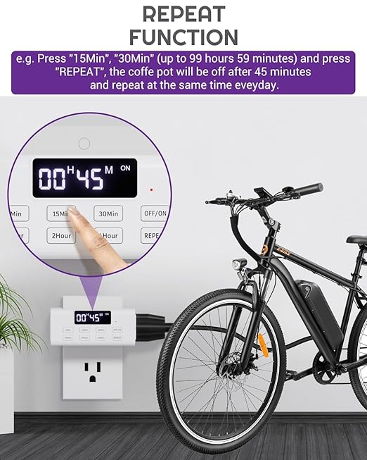 [2 Pack] Indoor Countdown Timer Outlet, NEARPOW Auto Shut Off Timers with Large Screen, Customize Countdown, Repeat and Memory Function, Eectrical Outlets for Charger Lights, 3-Prong Grounded Outlet