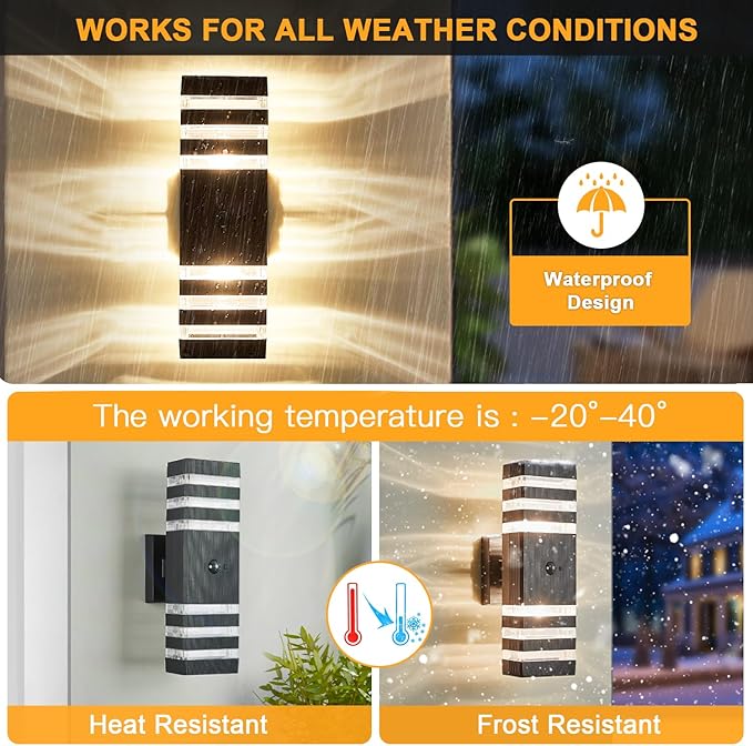 Delicavy Motion Sensor Outdoor Wall Light Fixture Up Down Porch Lights Modern Dusk to Dawn Exterior Sconce Wall Mount Outside Coach Lantern for House Front Door Garage (Include 2 Free Dimmable Bulbs)