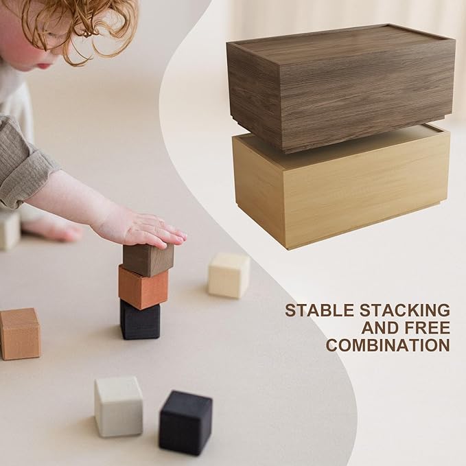 Stackable Storage Drawers, Wooden Drawer Storage Organizer, Modern Nightstands with Wooden Drawers, Small Storage Cabinet, Modular Design, Available in 2 Sizes for Versatile Use Grey Large