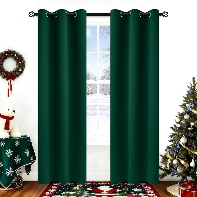 COSVIYA Grommet Room Darkening Dark Green Curtains 84 inch Long by COSVIYA