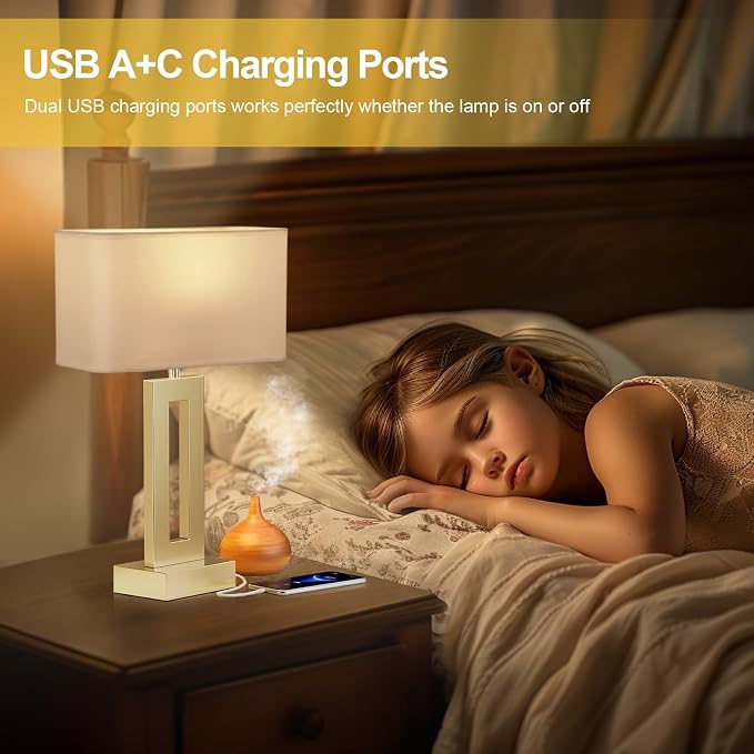 Gold Table Lamps Set of 2, 16.4" Bedside Lamps - Image 7