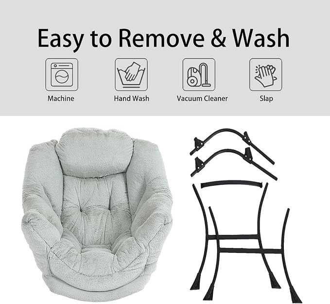 Lazy Chair with Ottoman, Comfy Accent Reading Chair, Plush Green | Foldable - Image 5