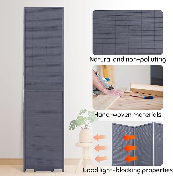 Bamboo Mesh Woven Room Divider 5.6FT, 4 Panel Folding Privacy Screen, Folding - Image 4