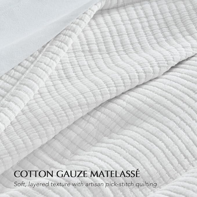 EVERGRACEHOME Cotton Gauze Matelassé Coverlet, Queen Size, Lightweight Textured - Image 3