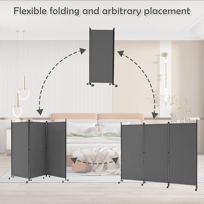 Spurgehom 3 Panel Rolling Room Divider, Folding Partition Privacy Screens | - Image 4
