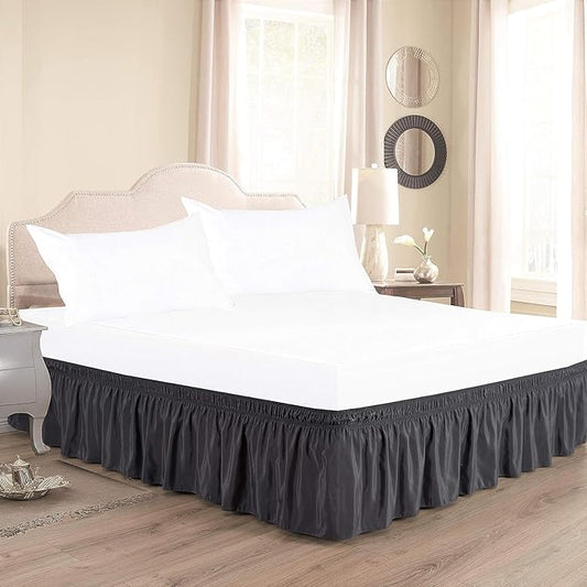 Dark Grey Wrap Around Bed Skirts with 16" Drop - Three Sides Fabric Adjustable Elastic Dust Ruffle Silky Soft -600 TC Stretchy Bed Skirt-Twin(39"X 75") Dark Grey