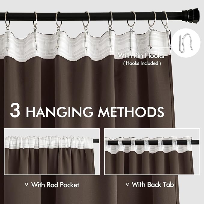 MIULEE Chocolate Brown Back Tab Blackout Curtains 52x108 Inch 2 Panels Set | - Image 3