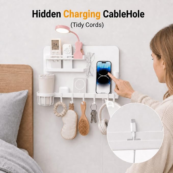 Metal Bedside Wall Shelf, 【No Drill】 Wall Organizer - Image 5