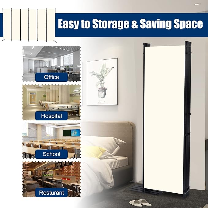 Room Divider 6 Panel-132''Wide, 6FT Room Dividers and Folding Privacy Screen | - Image 4