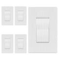 LIDER Brushed White Minimalist Design Decorator Switch with Screwless Wall Plate, Frameless Wall Light Switch, On/Off Rocker Switch, Single Pole, Residential Grade, 3 Wire, 15A 120-277VAC, 5 Pack