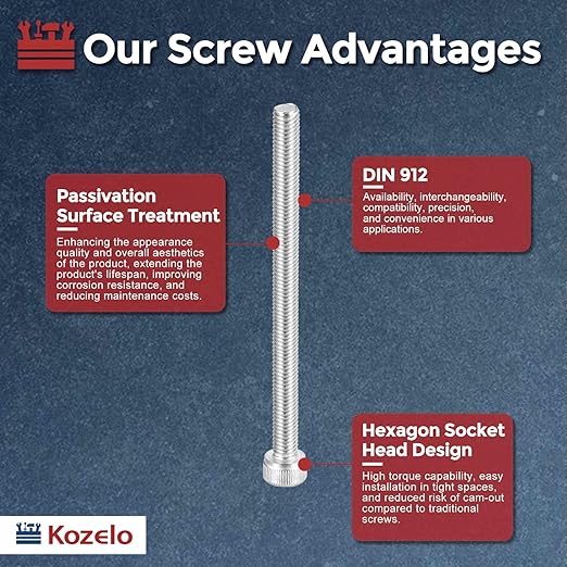 Kozelo 20pcs Socket Head Cap Screws - [M5-0.8 x 70mm] 304 Stainless Steel Allen Socket Drive for Electrical Motor 3D Printing Fan Engine Replacement Use, Silver