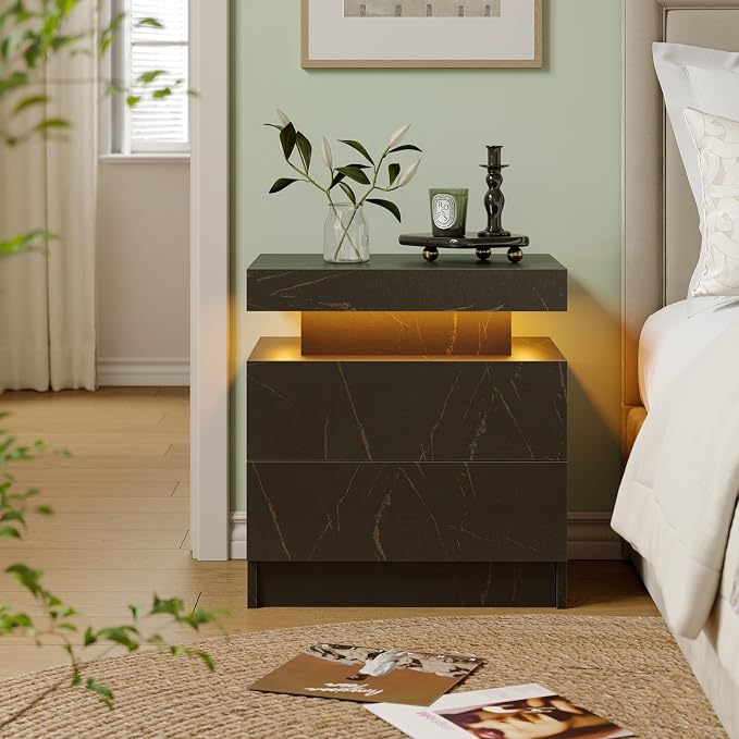Modern Black LED Nightstand for Bedroom Bedside Table - Image 4