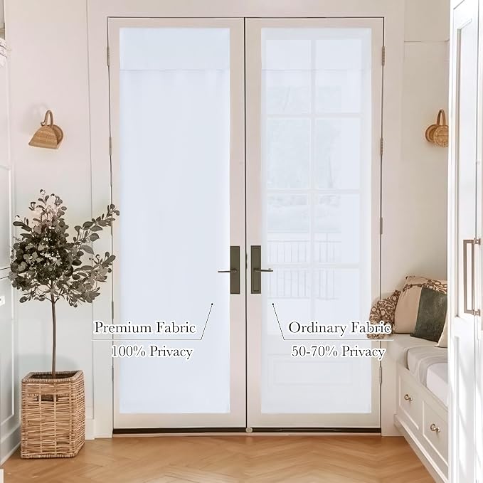 RYB HOME 100% Blackout Door Curtains, French Door Window Cover, Pure White | - Image 2
