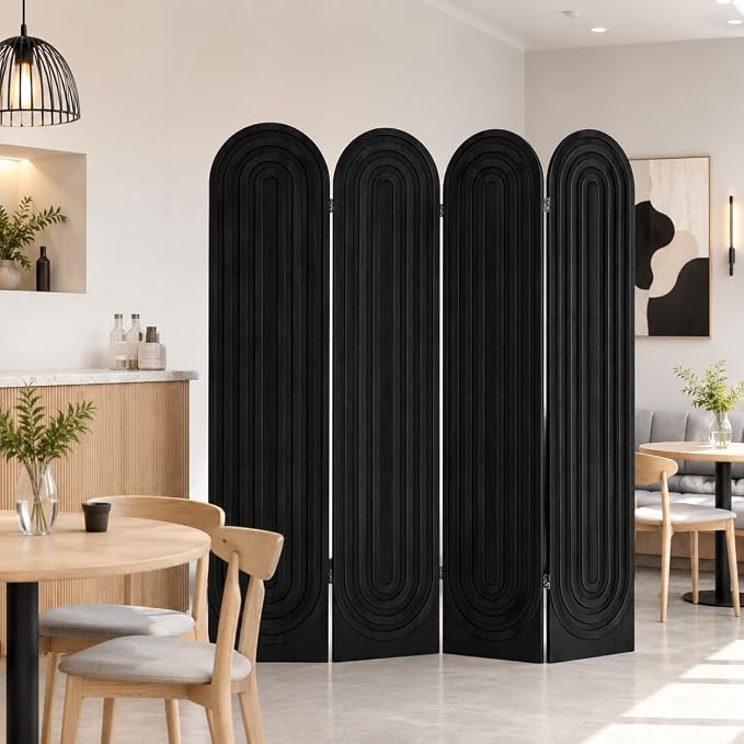 4 Panel Arched Room Divider Screen Folding Privacy Screen, 66.9" H Privacy - Image 3