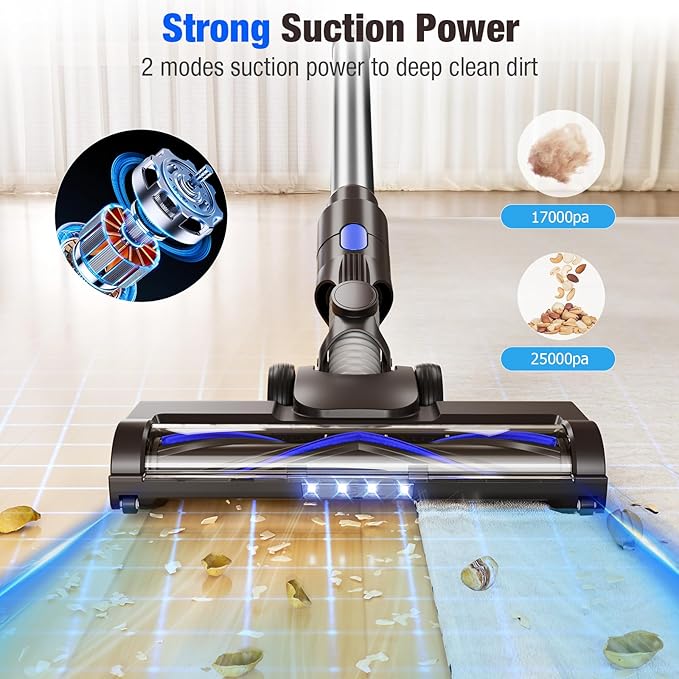 AIRDIYA Cordless Vacuum Cleaner, Upgraded 40Kpa Stick Vacuum Cleaners for Home, 8 in 1 Lightweight with Self-Standing, 1.5L Dust Cup & Anti-tangle, Rechargeable Vacuum for Hard Floors Carpets Pet Hair