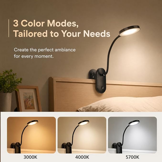 Clip on Light, Stepless Dimmable & 3 Colors Touch Control Clip On Bed Light. - Image 3