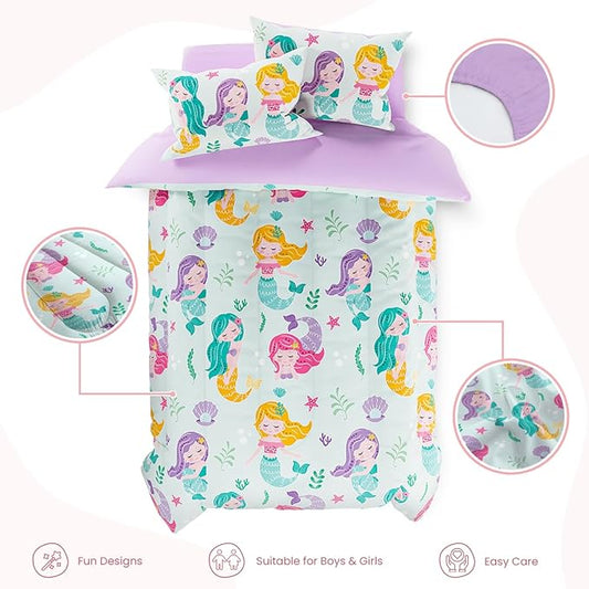 SANDJEST Mermaid Bedding Twin for Girls, Ultra Soft Microfiber Comforter Set Twin Size with 3-Pieces, Comforters Bed Sets for Kid Children Teen Tween Bedroom Decor