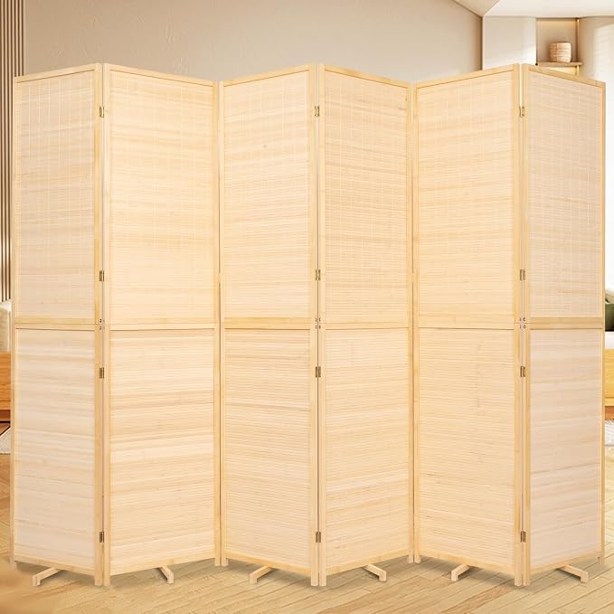 Bamboo Mesh Woven Room Divider 5.6FT, 6 Panel Folding Privacy Screen, Folding by JVVMNJLK