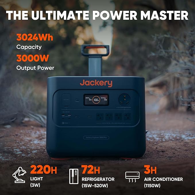 Jackery Explorer 3000 Pro Portable Power Station, Solar Generator with 3024Wh, 2.4H to Full Charge, 2x100W PD Ports, Compatible with SolarSagas, for Emergencies, Outdoor Camping, RV
