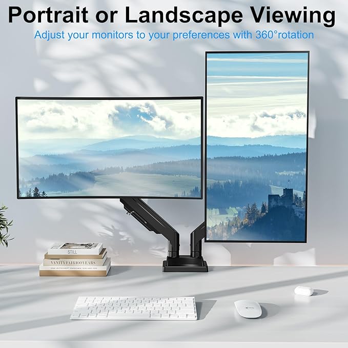 ErgoFocus Dual Monitor Mount for Screens up to 43", Heavy Duty Ultrawide Dual Monitor Arm Holds 2.2-33lbs Each, Premium Gas Spring Adjustable Computer Monitor Stand for 2 Monitors, VESA Desk Mount