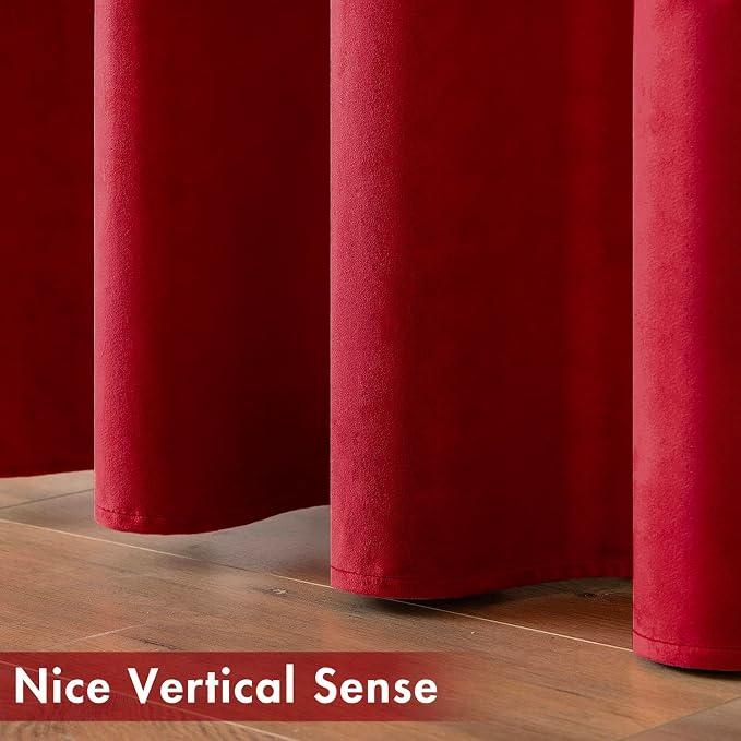 MIULEE Velvet Curtains Christmas Red 52 x 63 Inch Length Set of 2 | Grommet - Image 6