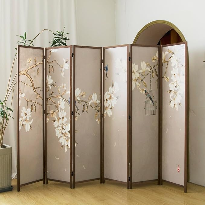 6 Panel Room Divider, 5.6 ft Tall Blackout Folding Privacy Screen - Image 2