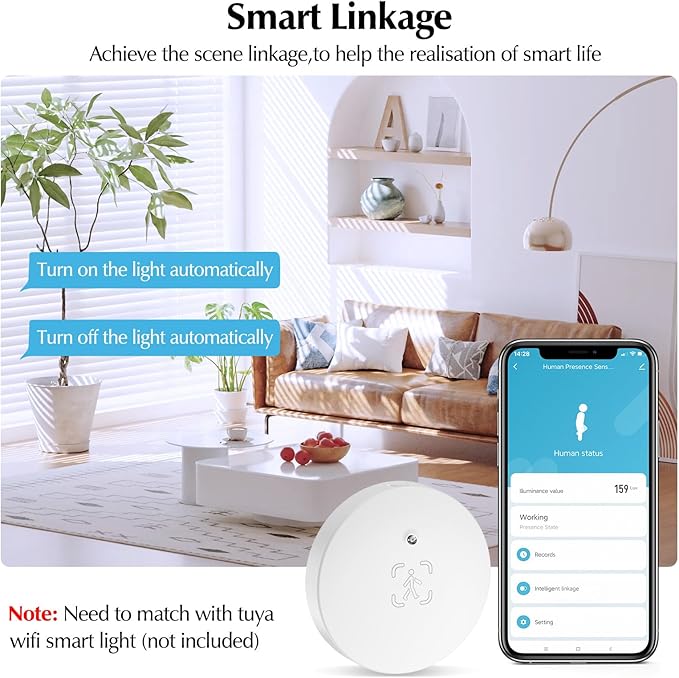 eMylo Human Presence Sensor, WiFi Wave Radar Real-time Human Motion Detection Sensor, Compatible with TUYA/Smart Life(2.4 GHz Wi-Fi Required)