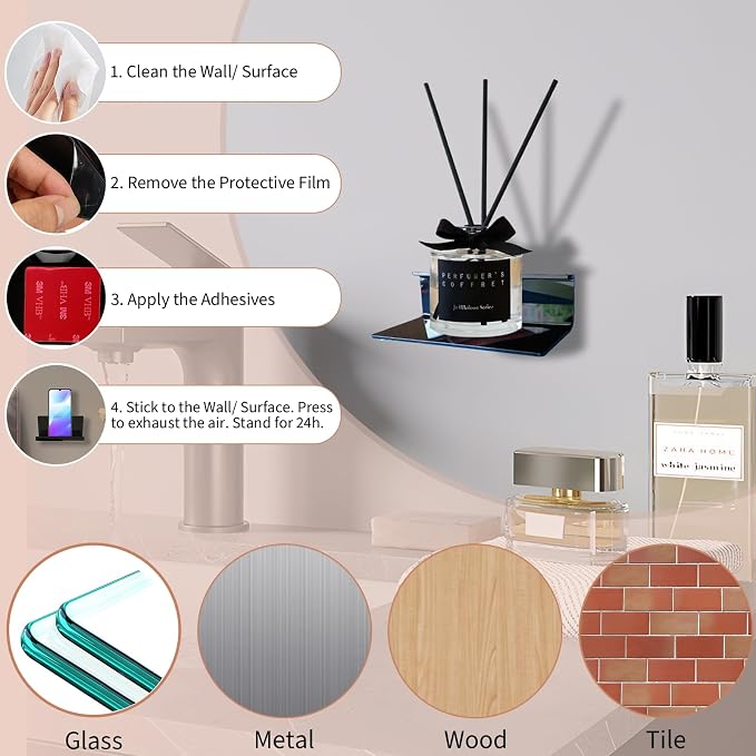 Adhesive Tablet Wall Mounted Phone Holder Acrylic Floating Shelves, eReader - Image 3
