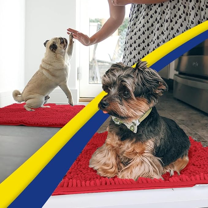 Muddy Mat® Original Dog Door Mat for Muddy Paws, Super Absorbent Microfiber, Non-Slip Washable Pet Rug, Quick Dry Chenille Entryway Carpet, Machine Washable Indoor Outdoor mat, Red 48"x72"