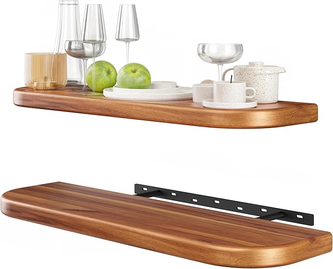 BATODA 24" Acacia Wood Floating Shelves Wall Mounted – Rustic Farmhouse Wooden by BATODA
