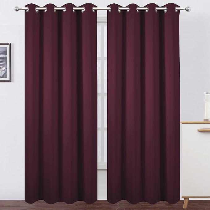 100% Blackout Curtains 52 x 84 Inch/Burgundy Red Curtains 2 Panels - Image 2