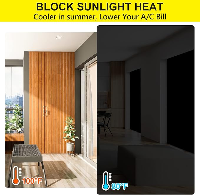 FADOTY 100% Blackout Curtains 2 Pack, No Drill, Sun Heat Light Blocker - Image 8