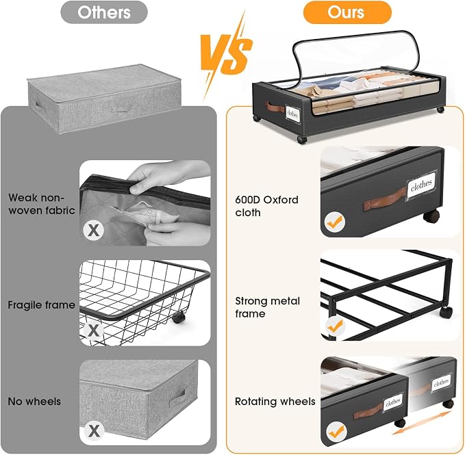 Under Bed Storage with Wheels 3Pack Storage Containers with Clear Window | - Image 6